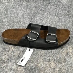 Sonoma Womens Size 9.5 Artwork Black Leather Slide Sandals Minimalist New